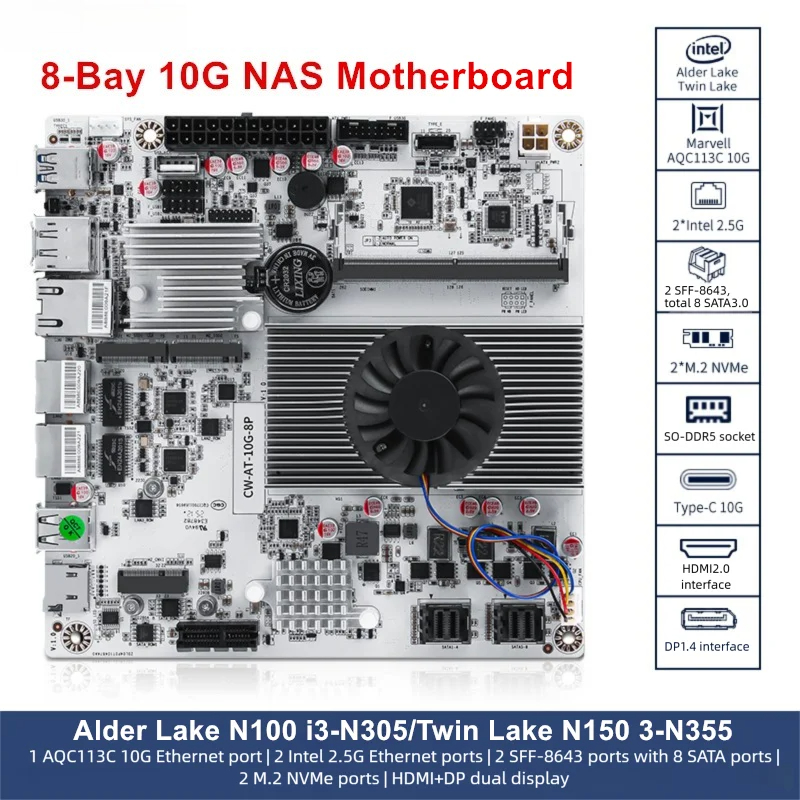 Nas Motherboard 8 Sata Mini Itx - 8 Bölmeli 10G NAS Anakart Intel