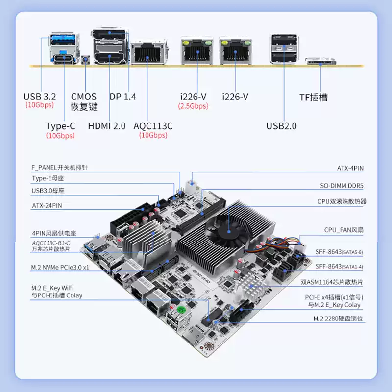 Nas Motherboard 8 Sata Mini Itx - 8 Bölmeli NAS Anakartı, N100 N150