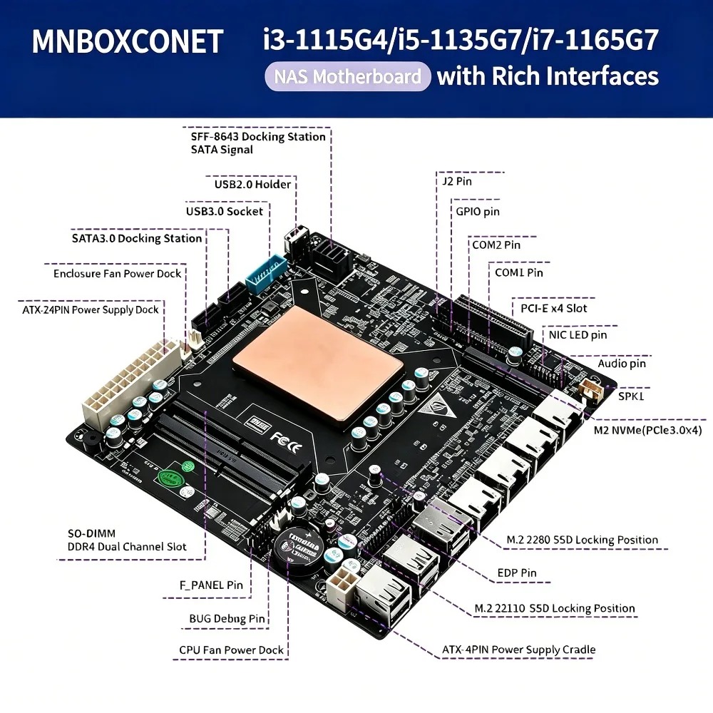 11. Nesil Intel Core i7 1165G7 - Nas Motherboard 8 Sata Mini Itx incelemesi ve fiyatı